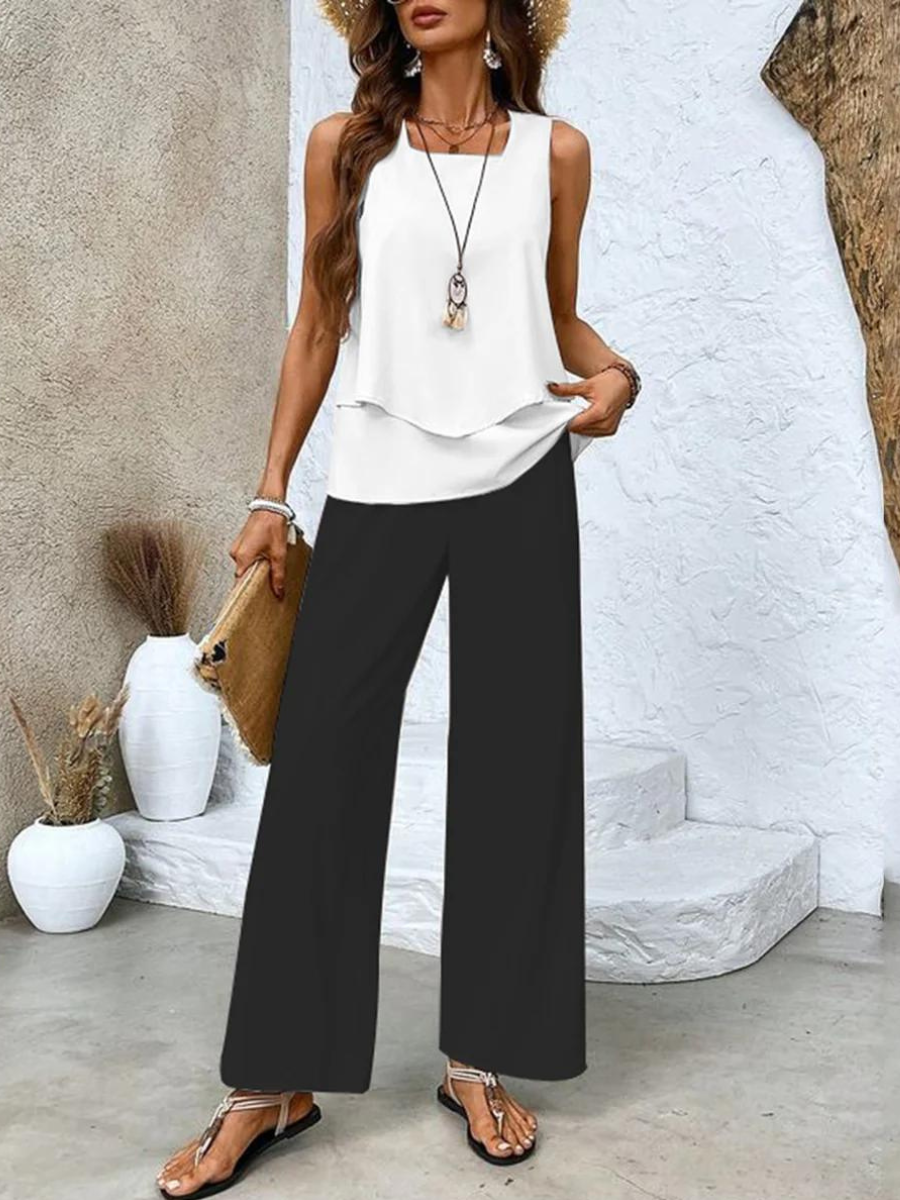 Women's Leaf Print Two-Piece Summer Set - Elegant & Effortless