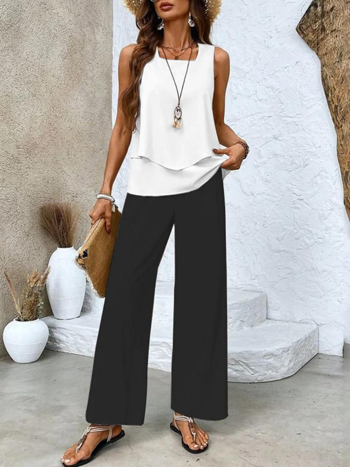 Women's Leaf Print Two-Piece Summer Set - Elegant & Effortless