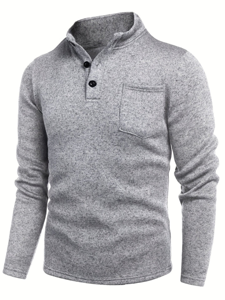 Essential Men's Knit Long Sleeve Top – Grandad Collar Style – view 3