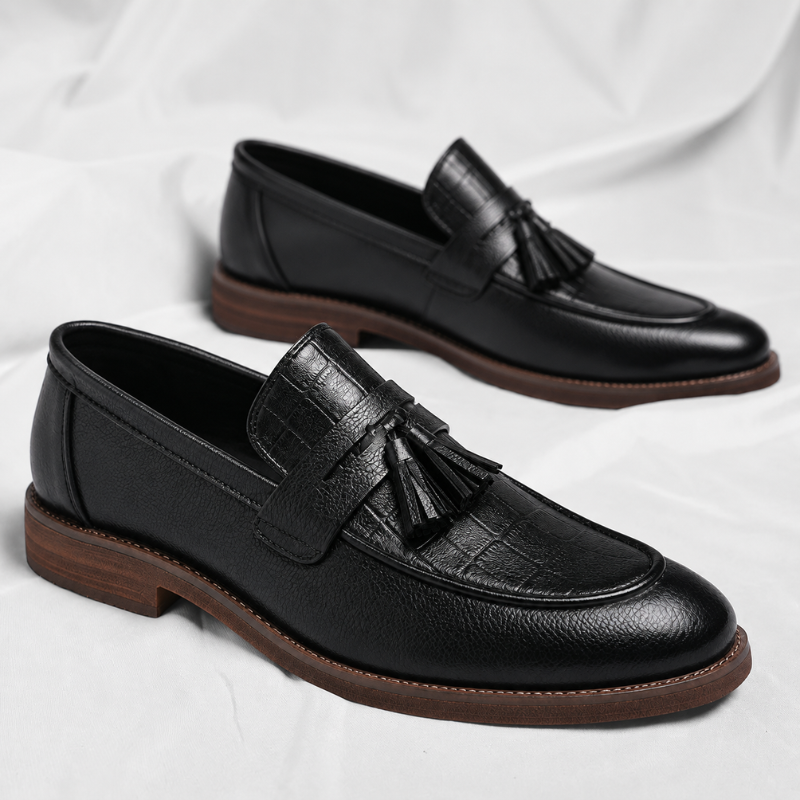 Men's Leather Tassel Loafers – Italian Croc-Embossed Slip-On – view 5