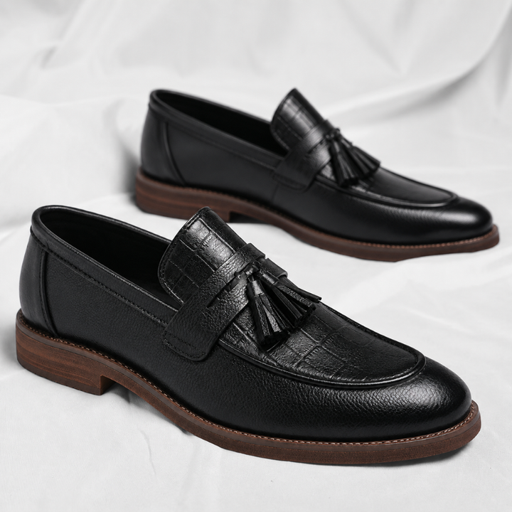Men's Leather Tassel Loafers – Italian Croc-Embossed Slip-On – view 5