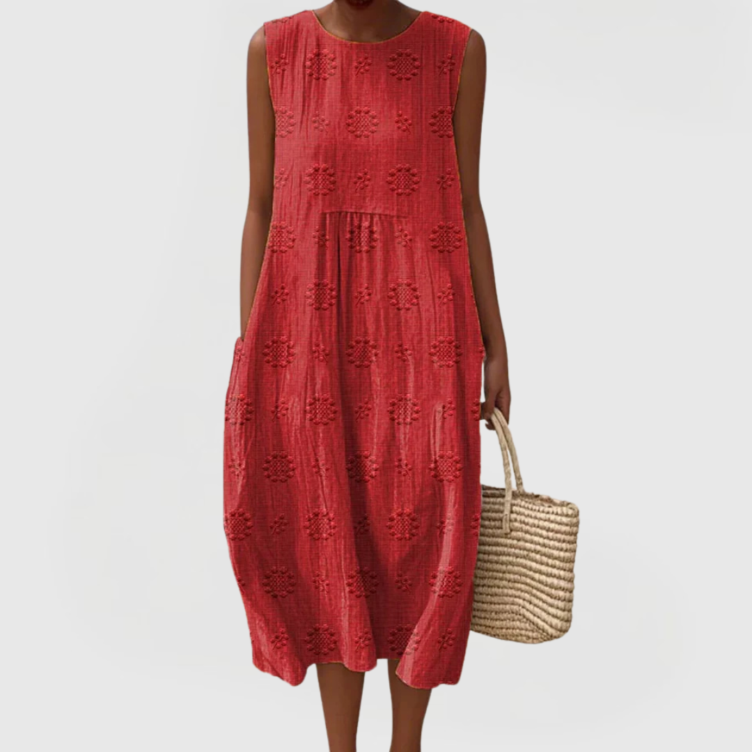 Women's Elegant Embroidered Sleeveless Dress with Pockets