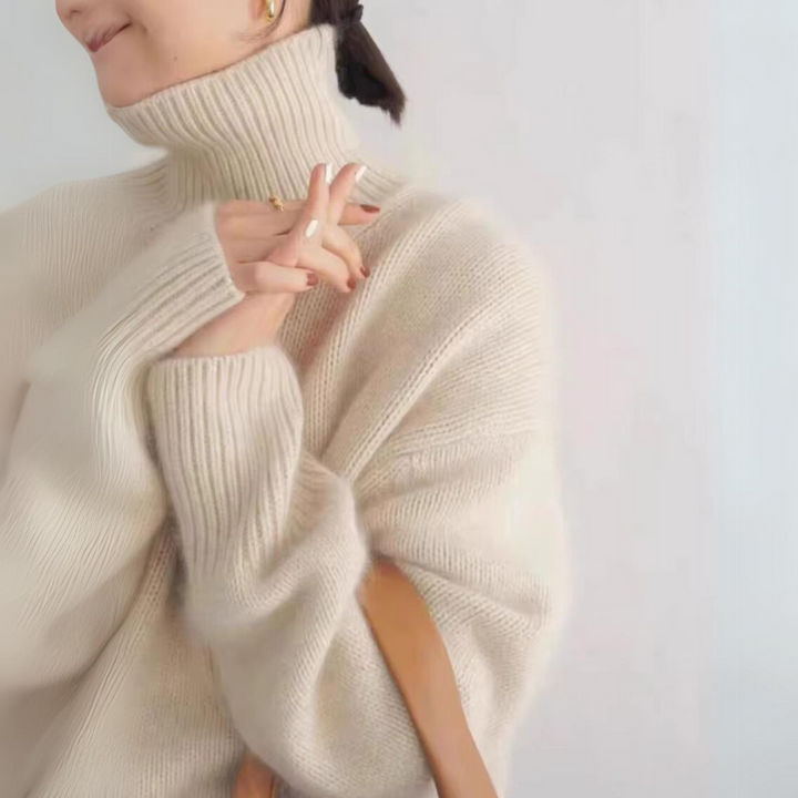 Women's Cashmere Roll Neck Jumper – Oversized Chunky Knit – view 5