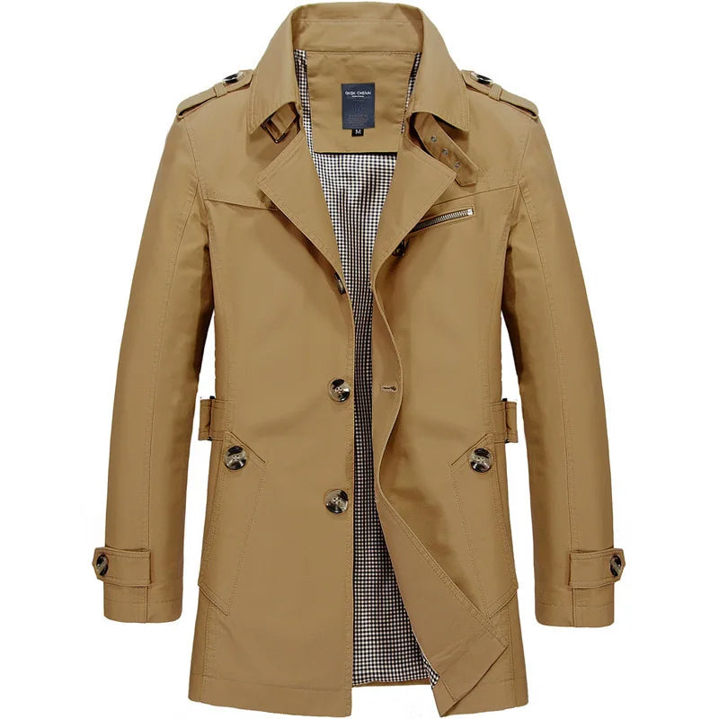Men's Cotton Trench Coat – Single-Breasted Classic Mac – view 7