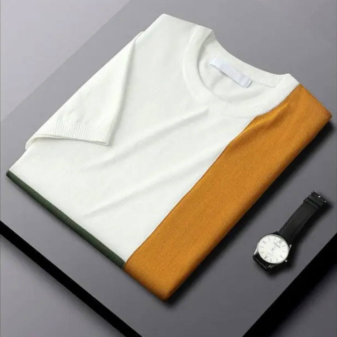 Men's Cotton-Blend Colourblock Knit Top – Smart Casual Crew Neck – view 6