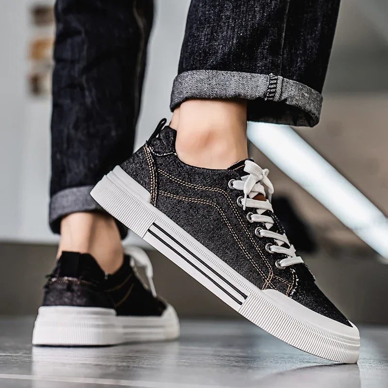 Men's Denim Trainers – Casual Low-Top Sneakers with Grip Sole