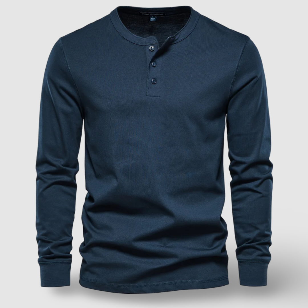 Men's Long Sleeve Cotton Henley – Buttoned Everyday Top