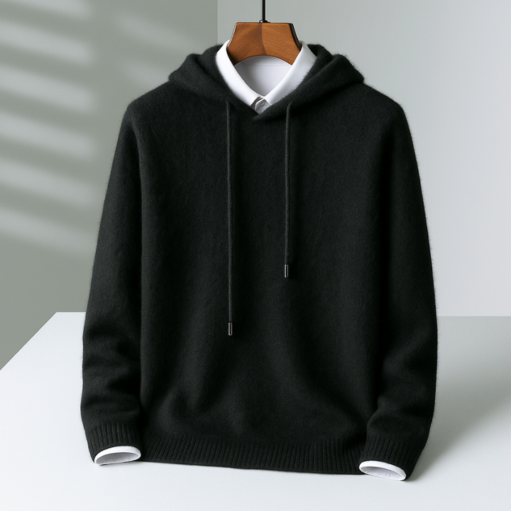 Men's Cashmere Hoodie – Soft Tailored Pullover Hood – Black