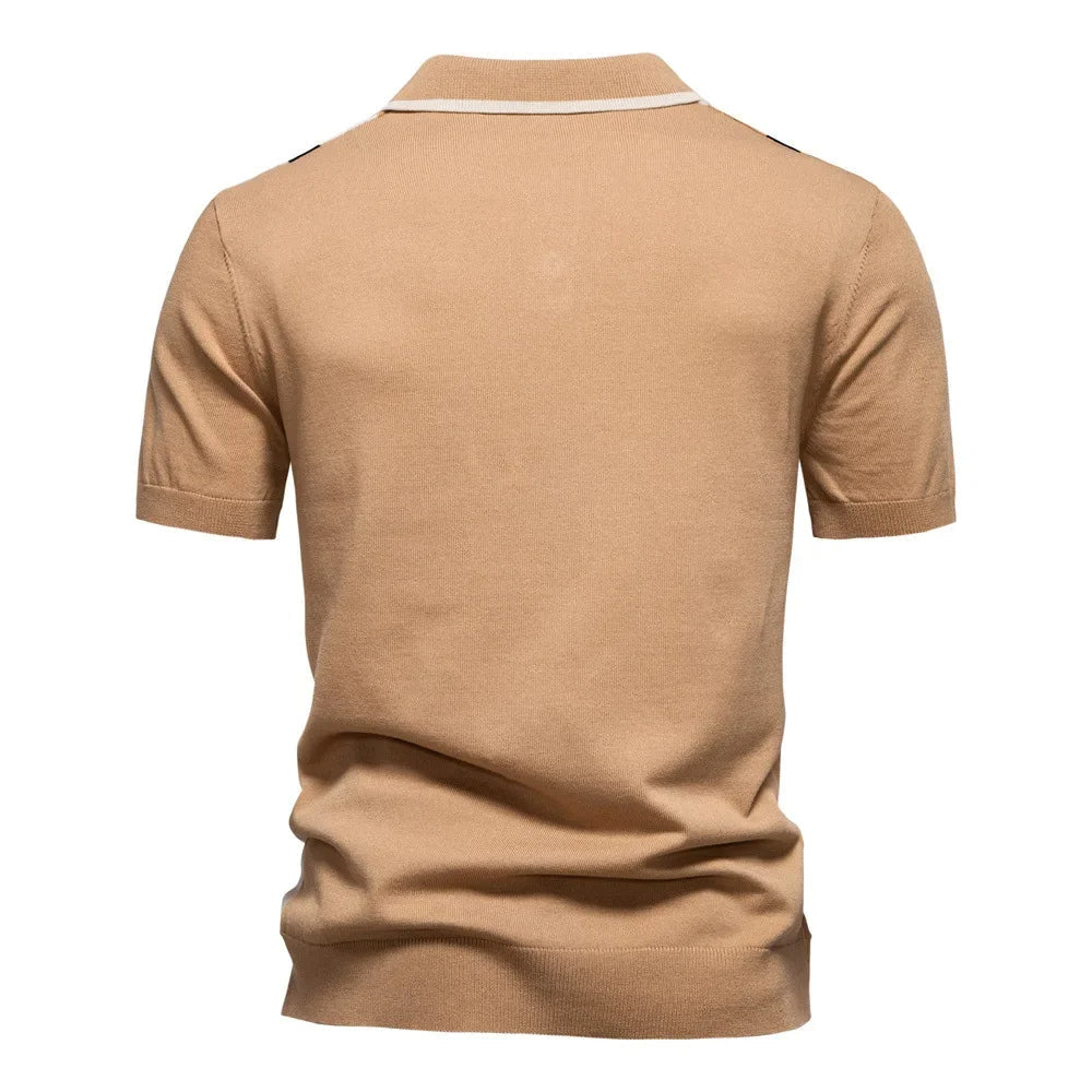 Men's Striped Knit Polo Shirt – Retro Collar Smart Casual Top – view 7