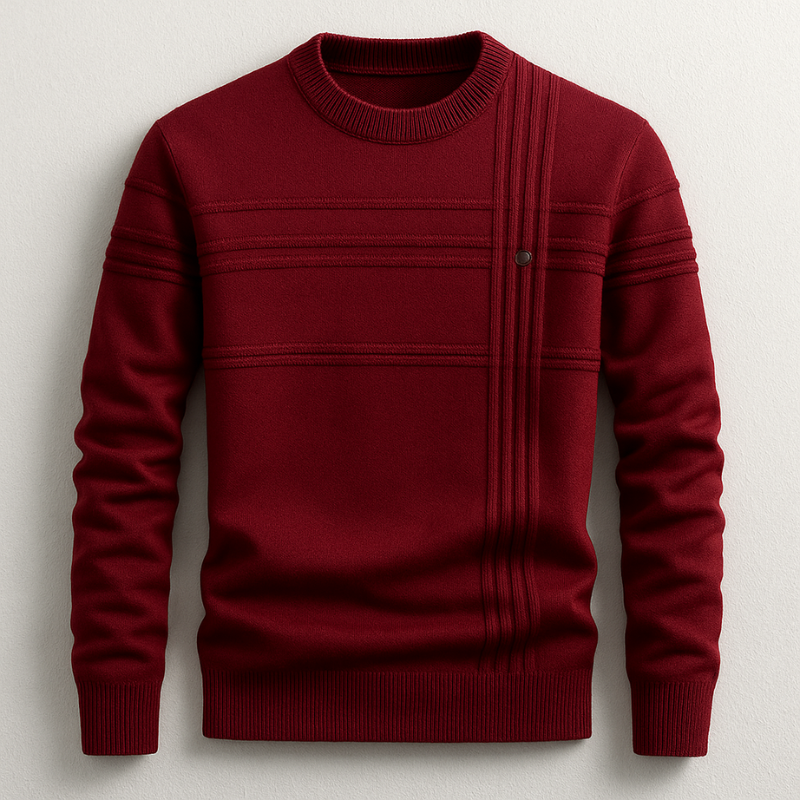 Men's Cotton Crew Neck Jumper – Ribbed Midweight Knit Sweater – Maroon