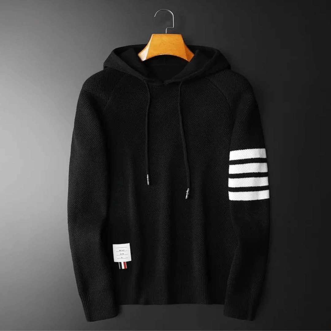 Men's Textured Knit Hoodie – Contrast Stripe Relaxed Fit – view 5
