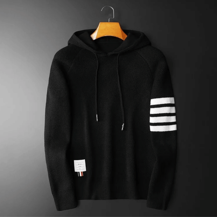 Men's Textured Knit Hoodie – Contrast Stripe Relaxed Fit – view 5