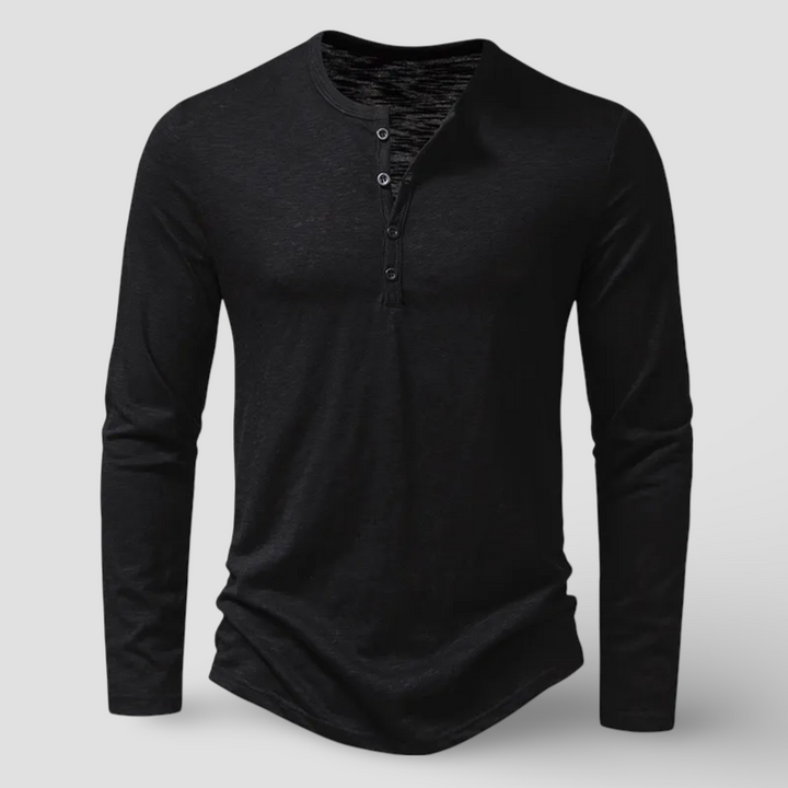 Men's Cotton Long Sleeve Henley Shirt – Classic Button Placket – Black