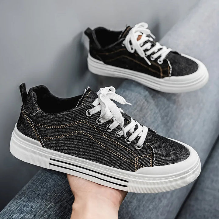 Men's Denim Trainers – Casual Low-Top Sneakers with Grip Sole
