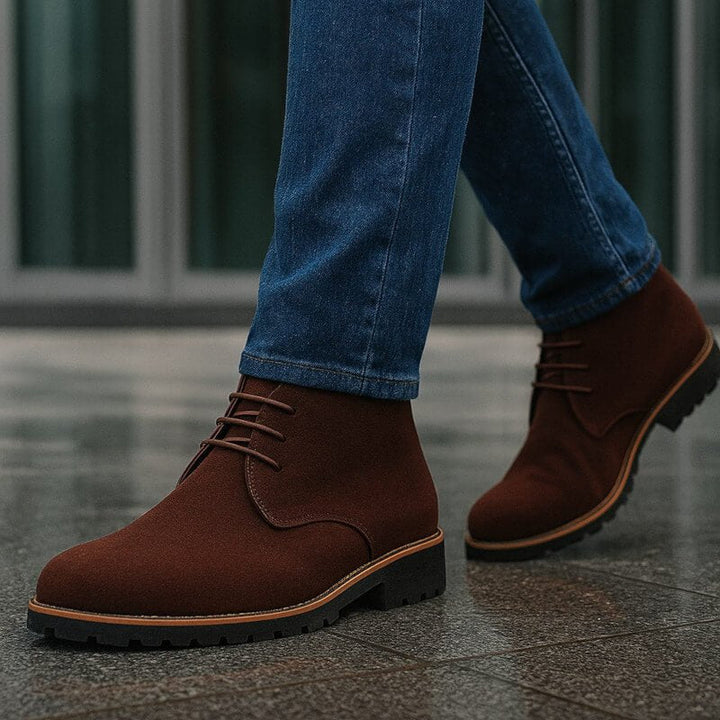 Men's Suede Chukka Boots – Cushioned Grip-Sole Boots – Black