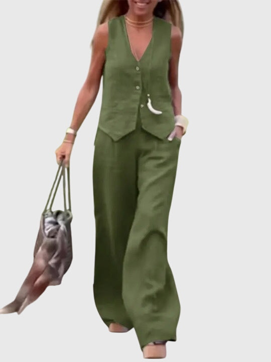Women's Mabel Elegant Tailored Vest & Wide-Leg Two-Piece Set - Breezy