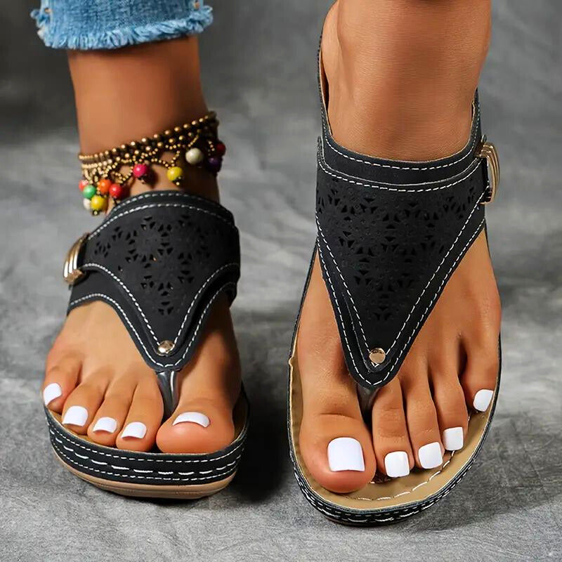 Women's Aurora Leather Strap Sandals – Cushioned Summer Comfort – Navy