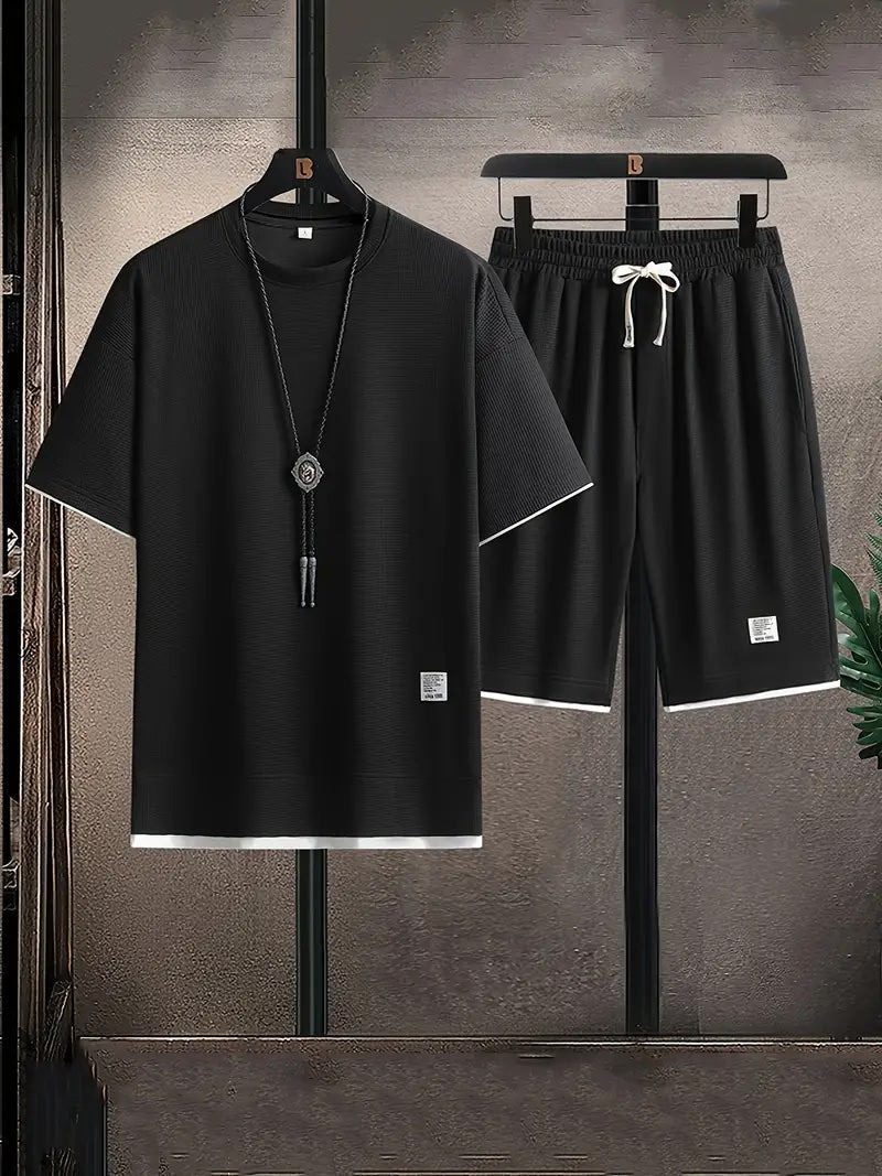 Men's Waffle-Knit Loungewear Set – Tee and Shorts Co-ord – view 8