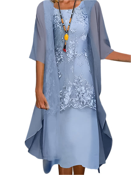 Caroline Women's Wedding Guest Dress - Sheer Sleeve Midi
