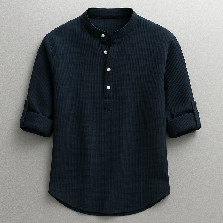 Men's Cotton-Linen Shirt – Tailored Fit with Roll Sleeves – Navy