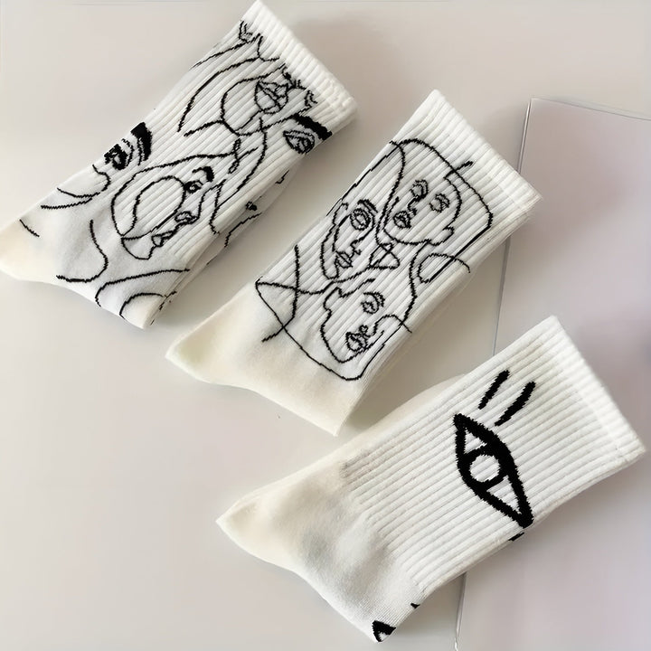 Women's Cotton Crew Socks – Atelier Abstract Line Art Design
