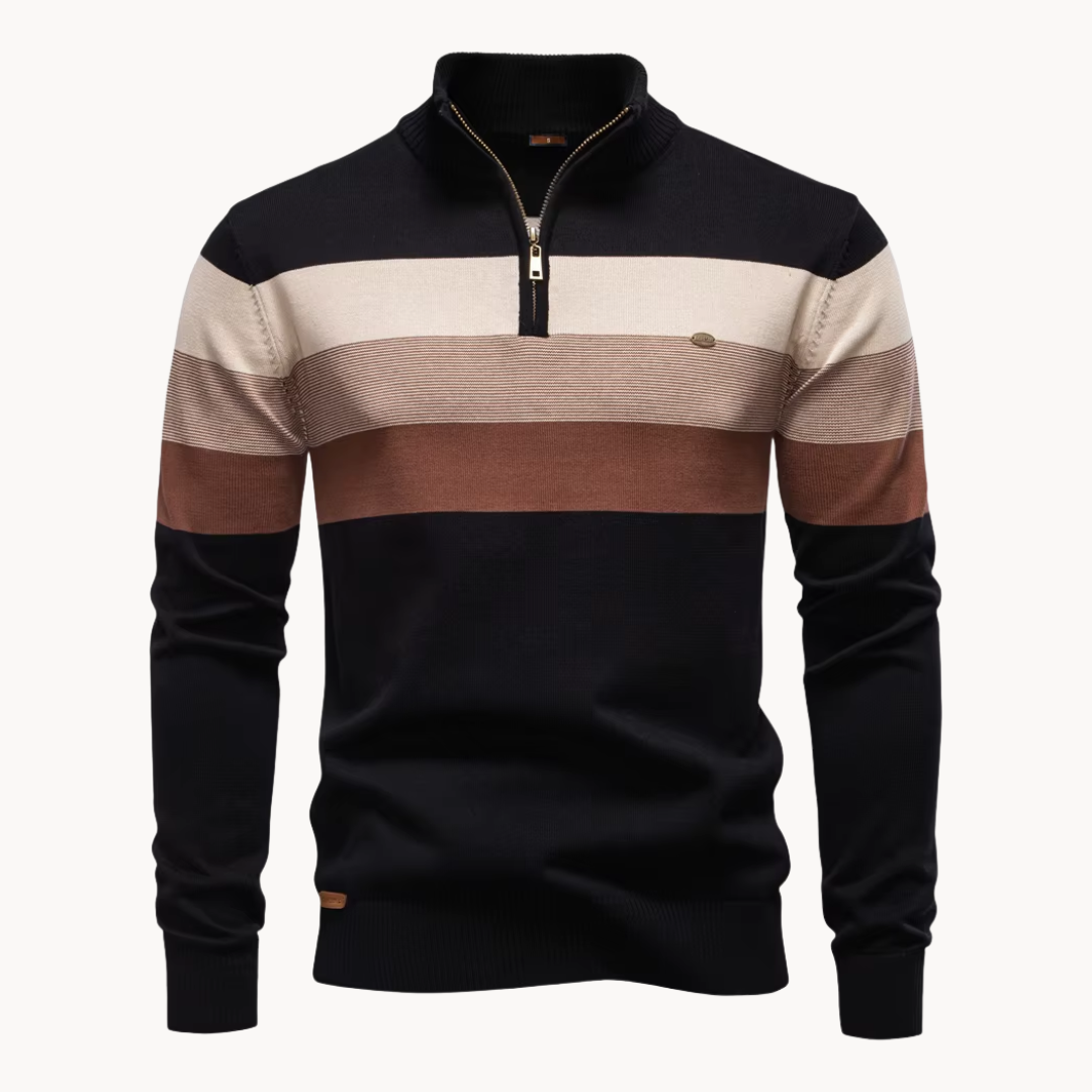 Men's Cotton Quarter-Zip Jumper – Striped Stretch Knit – view 2