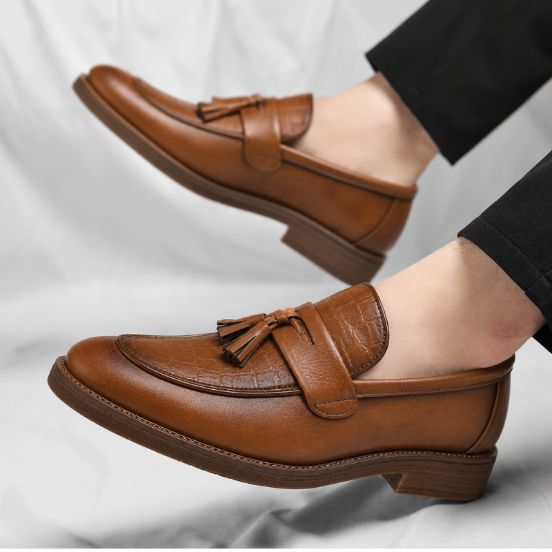 Men's Leather Tassel Loafers – Italian Croc-Embossed Slip-On – view 3