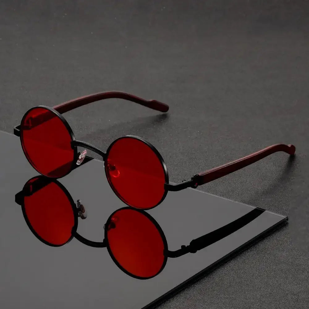 Men's Round Sunglasses - Metal Frame UV400 Wood-Grain – Green