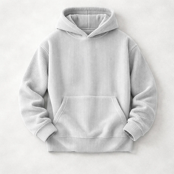Men's Corduroy Hoodie – Relaxed Fit Hooded Sweatshirt – Grey