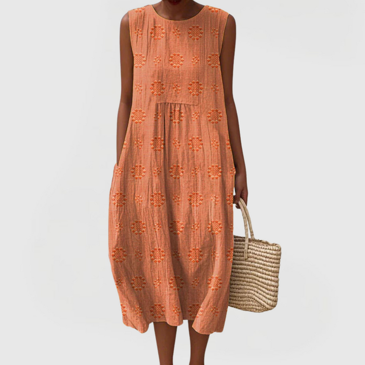 Women's Elegant Embroidered Sleeveless Dress with Pockets
