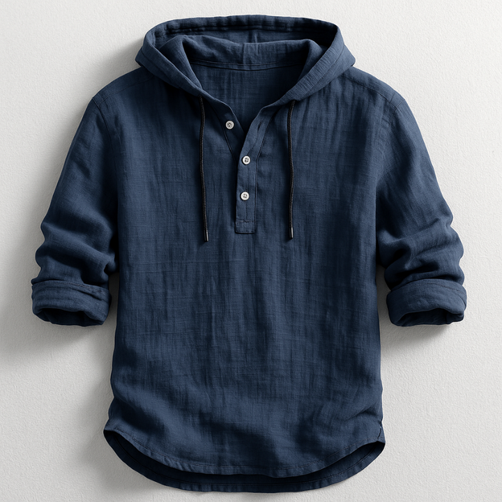 Men's Cotton-Linen Hooded Shirt – Relaxed Warm-Weather Overshirt – Navy