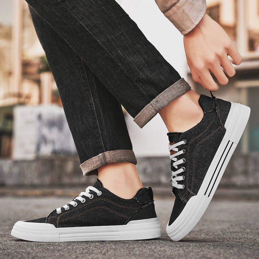 Men's Denim Trainers – Casual Low-Top Sneakers with Grip Sole