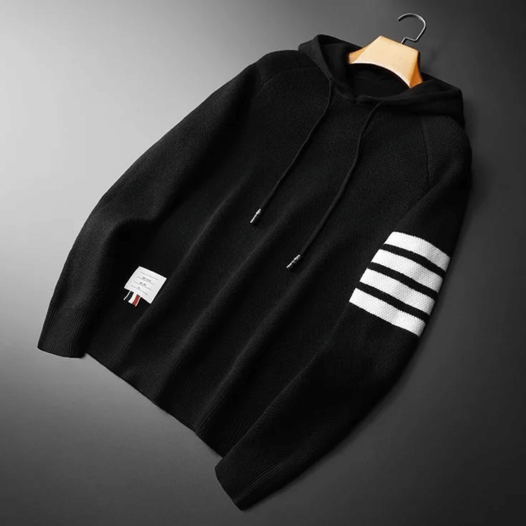 Men's Textured Knit Hoodie – Contrast Stripe Relaxed Fit – view 6