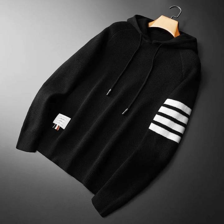 Men's Textured Knit Hoodie – Contrast Stripe Relaxed Fit – view 6