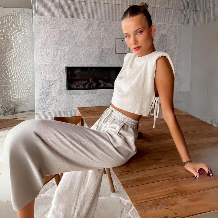 Women's Linen Twin Set – Cropped Top & Wide-Leg Trousers – view 2