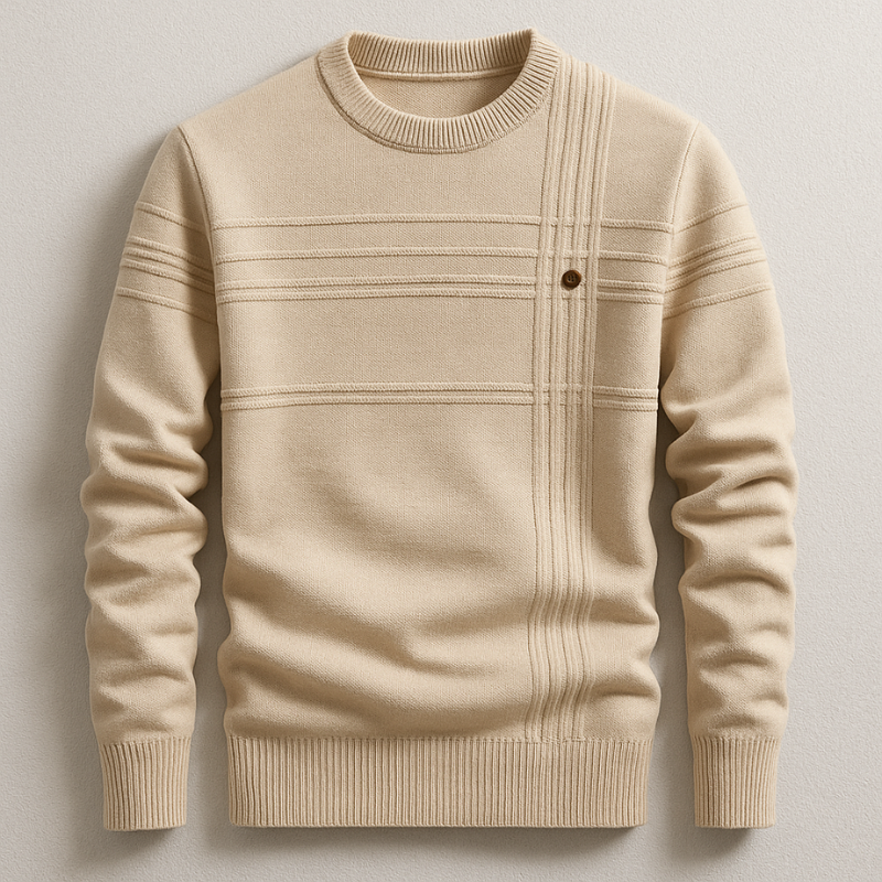 Men's Cotton Crew Neck Jumper – Ribbed Midweight Knit Sweater – Beige
