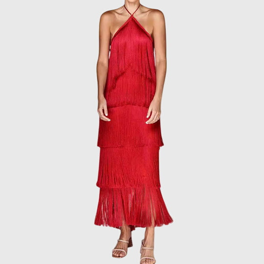 Women's Artiselle Tassel Dress - Halter Neck with Tassel Details