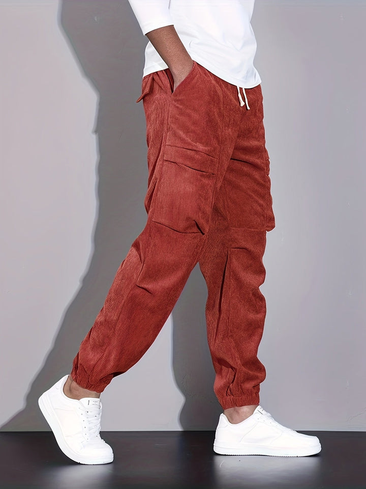 Men's Corduroy Cargo Trousers – Relaxed Tapered Drawstring Fit – view 8
