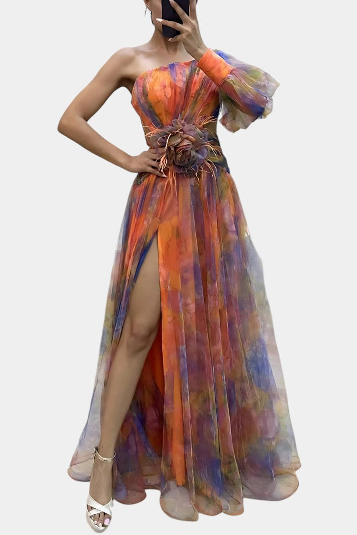 Women's Printed One-Shoulder Maxi Dress - Perfect for Weddings