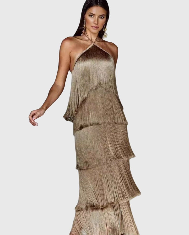 Women's Artiselle Tassel Dress - Halter Neck with Tassel Details