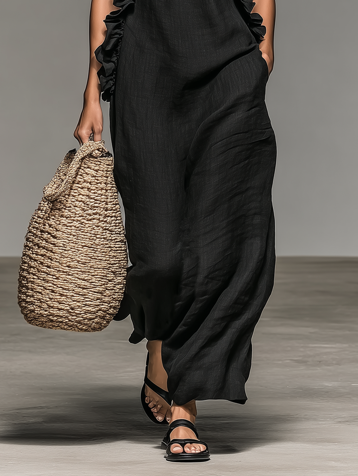 Women's Linen Blend Sleeveless Maxi Dress - Breezy Summer Style