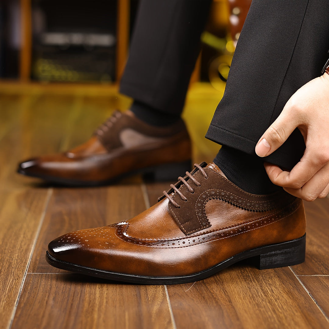 Men's Two-Tone Leather Brogues – Wingtip Lace-Up Dress Shoes – view 3