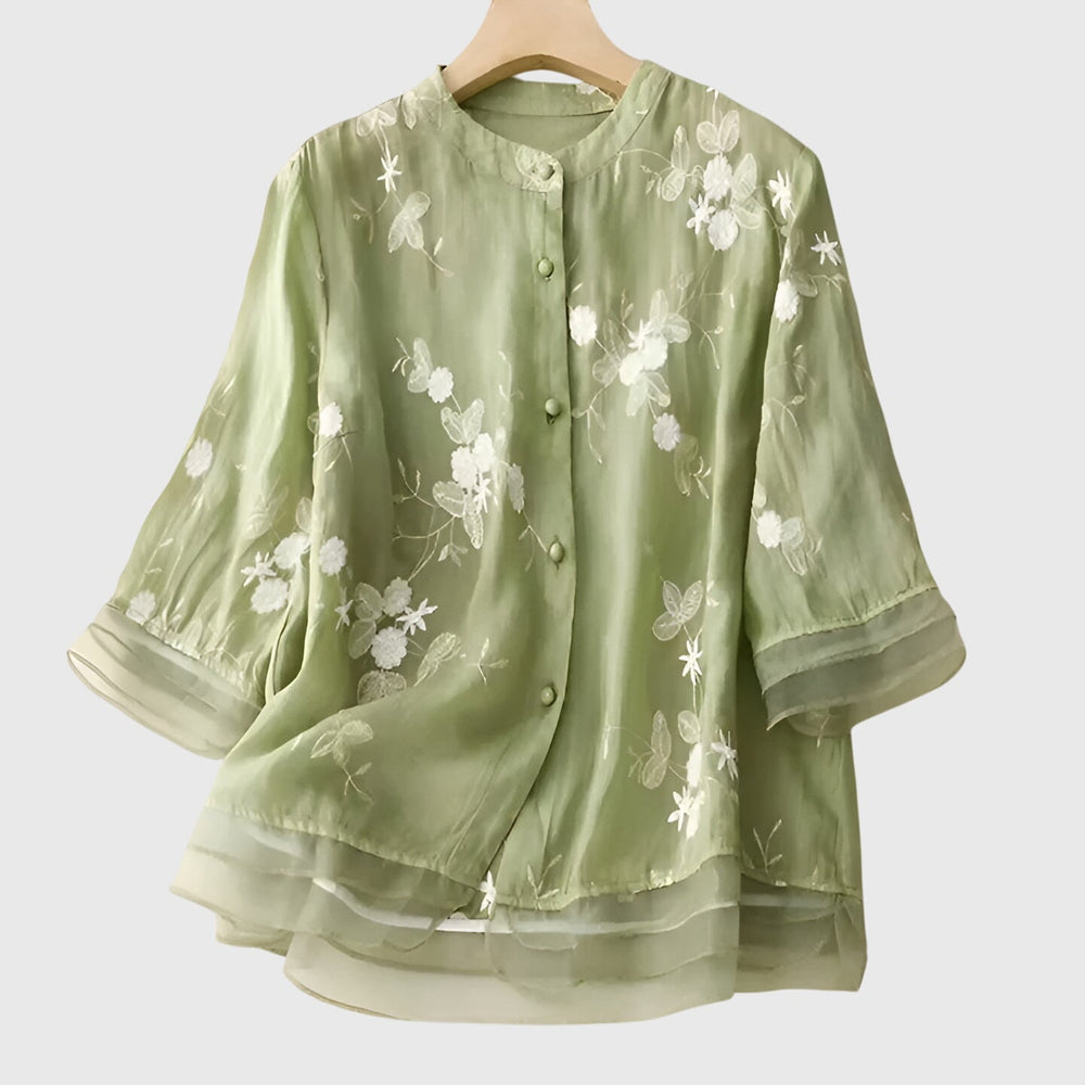 Women's Embroidered Floral Elegant Blouse - Everyday Elegance
