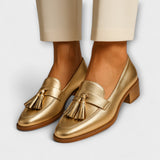 Women's Golden Loafers - Elegant Tassel Slip-Ons for Everyday