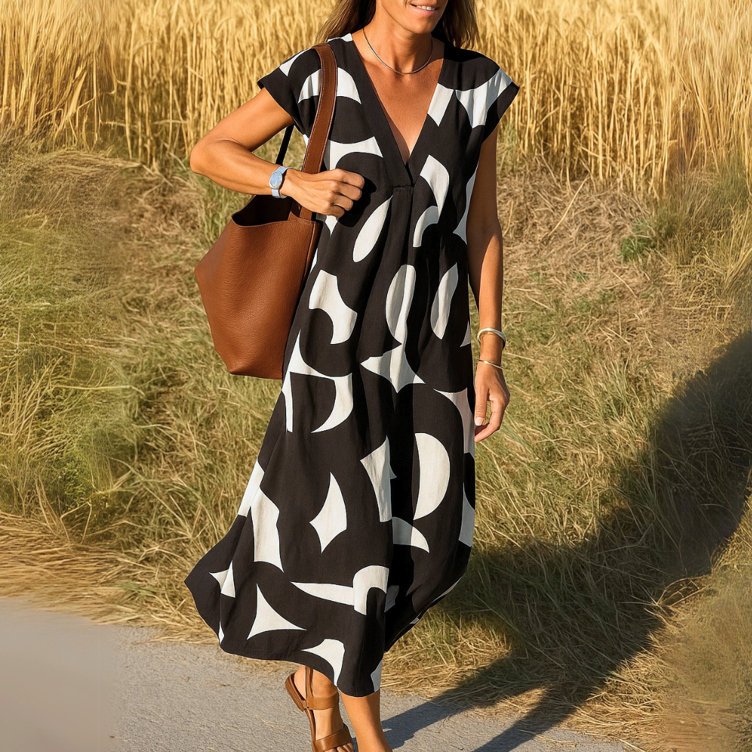 Women's Printed V-Neck Dress - Flattering & Easy to Wear
