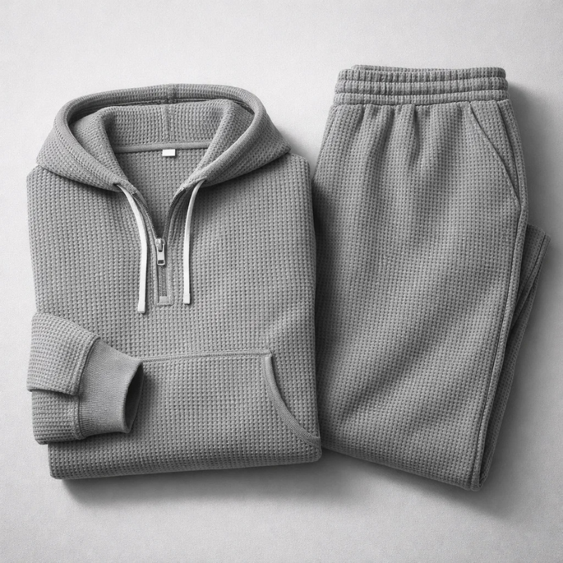 Men's Waffle-Knit Set – Quarter-Zip Hoodie & Joggers – view 10