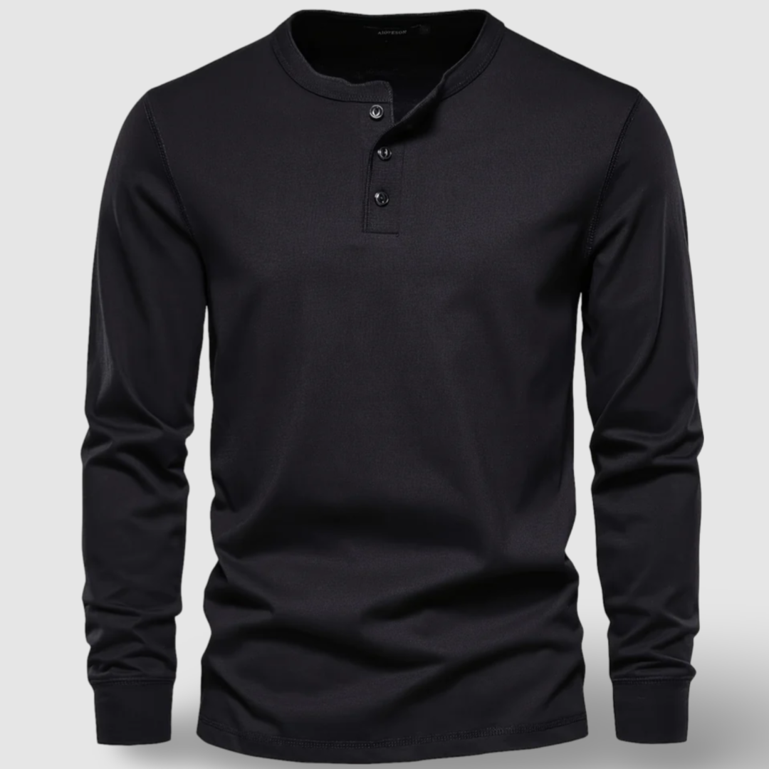 Men's Long Sleeve Cotton Henley – Buttoned Everyday Top – Khaki