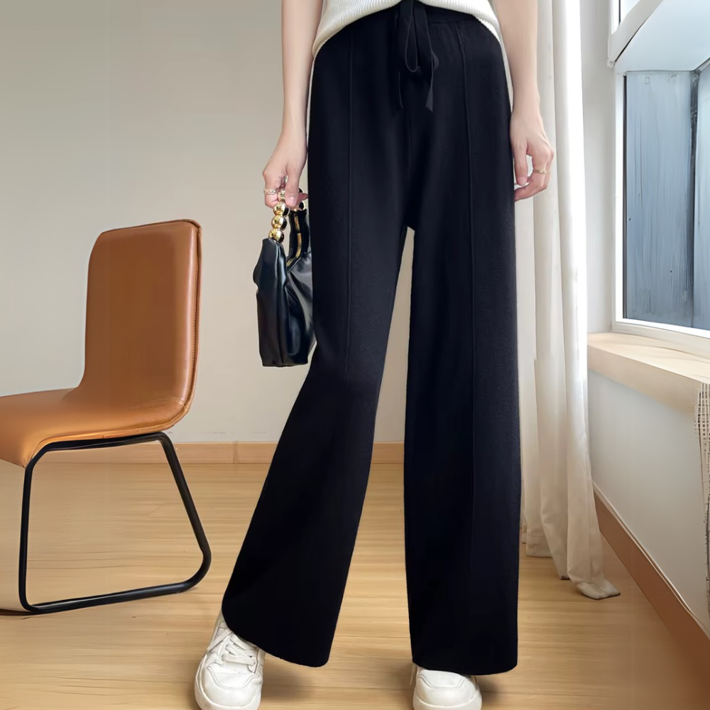 Women's Cashmere Wide-Leg Trousers – Drawstring Lounge Luxury – view 10