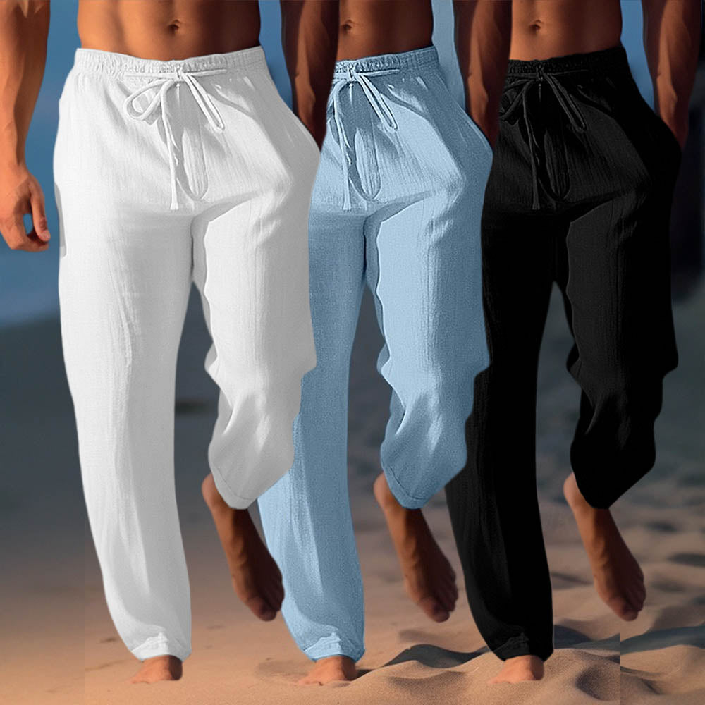 Men's Linen Blend Drawstring Trousers – Relaxed Summer Fit – Black