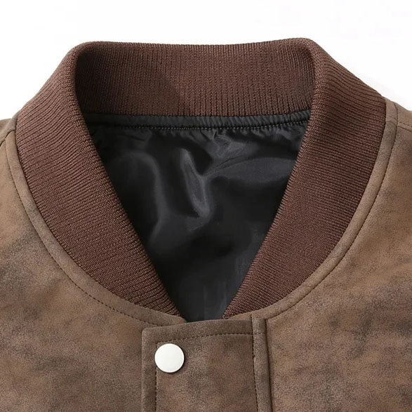 Men's Faux Suede Bomber Jacket – Panelled Baseball Collar – view 6